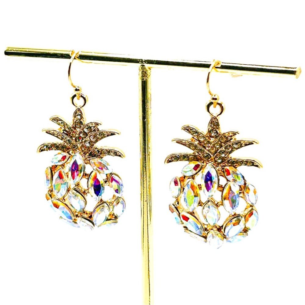 NWOT Fun, crystals pineapple earrings , hypoallergenic